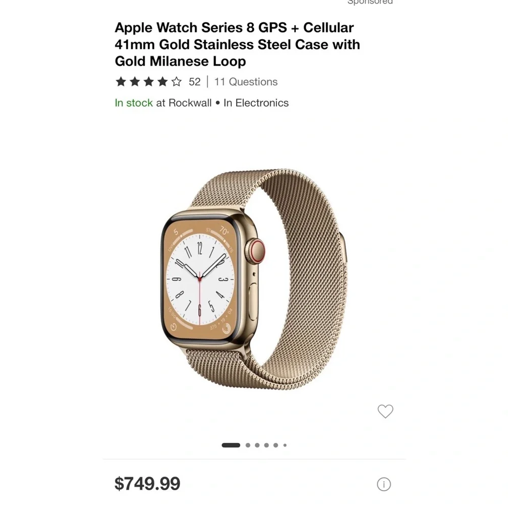 Apple Watch Series 8 GPS + Cellular Stainless Steel Case Gold 41mm Milanese Loop